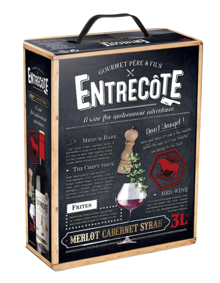 Rượu Vang Bịch Pháp Entrecote Merlot Cabernet Sauvignon 13% - Bịch 3L